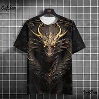 Vyriški marškinėliai su drakonu 3D spausdinti marškinėliai Gyvūnų raštas Trumpomis rankovėmis Oversized Streetwear marškinėliai Vasaros kasdieniai vyriški viršutiniai drabužiai 5XL black