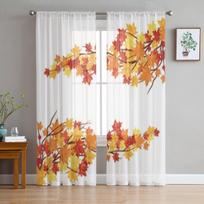 Rudens klevo lapai ant šakų Permatomos užuolaidos svetainės langams Skaidrios tiulio užuolaidos Miegamojo užuolaidos Namų dekoras 135W x 114H(cm) white