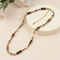 New Chinese Vintage Beaded Necklace for Women's New Instagram, Unique Design, Natural Tiger Eye Stone Collar Chain, Sweater Chain 40cm