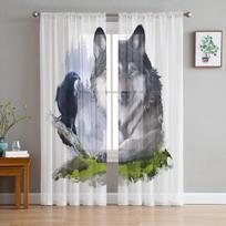 Wolf And Raven On The Rocks Sheer Window Curtains For Living Room Bedroom Modern Voile Tulle Curtains Fabric Drapes For Kitchen 135W x 114H(cm)