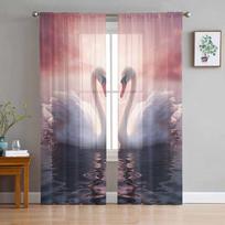 Valentino dienos Meilės Gulbė Tiulio Voilės Užuolaidos Miegamajam Svetainei Langų Užuolaidos Skaidrios Užuolaidos Organzos Draperijos 135W x 114H(cm) gray