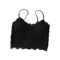 Moteriškos apkarpytos viršutinės juostos, nėriniuotos be rankovių, be rankovių, be užpakalio Camisole V formos iškirptės juoda