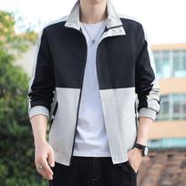 Men's Thin Jacket Temperament Stand-up Collar Baseball Uniform Short Long-sleeved Warm Jacket Stitching Color Handsome Casual Work Clothes XXXL black