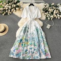 Flowers Series 2024 Early Spring New High-Grade Suit Collar Breasted Slim fit Long Temperament Dress Formal Dress Women S balta