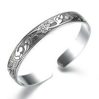 Fashion Retro Thai Women Black Fashion Silver Bracelet Meiteng Leaf Flower Fashion Women Silver Plated Bracelet Women Adjustable size