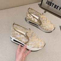 New Style Sponge Cake Bottom, Rhinestone Mesh, Breathable and Fashionable Sleeve, Elevated Sole for Women, Fashionable Sole for Women 35 chaki