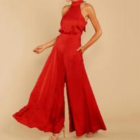Moterų Europos ir Amerikos tendencijų Sexy Slim Sling Jumpsuit laisvas laisvalaikio Hawaii Resort paplūdimio kombinezonas L raudona