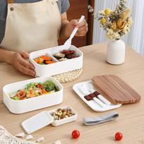 Adult Lunch Box Set Bento Leakproof Lightweight Microwave Reusable 1600ml 2 Layers for Hiking balta