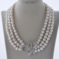 3Row 19  8-9mm White Round Freshwater Pearl Necklace