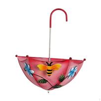 Hanging Bird Feeder Umbrella Shaped Food Container Metal for Balcony Pink Red pink