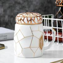 Nordic Style Simple Tracing Auksinis puodelis tinklelis Keraminis vandens puodelis Kavos puodelis Pieno puodelis Vandens puodelis su dangteliu balta
