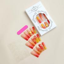 24pcs/set Spice Girl Wearable Nail Nail Patch Gradient Colour Yellow Red Stereo Bear Star Nail Art Patch False Nails None