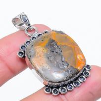 Natural Bumblebee Jasper Gemstone 925 Sterling Silver Gift Pendant 1.77  C1O08 gray