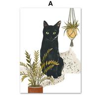Boho Augalai Sodas Kaktusas Mėnulis Skalbimas Katė Sienos Menas Drobės Tapyba Skandinaviškas Plakatas ir Spaudai Sienų Paveikslai Svetainės Dekorui 21x30cm No Framed black