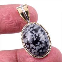 Natūralus Sniego Obsidiano Brangakmenis 925 Kieto Sidabro Dviejų Tonų Pakabukas 1,50  n9p63 gray