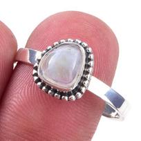 Natural Rainbow Moon Stone Gemstone Handmade 925 Sterling Silver Ring S.10 z2u37 pink