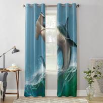 Ocean Wave Spray Shark Window Curtain Modern European Style Curtains for Bedroom Living Room Backdrop Curtain 135W x 60H(cm) x1
