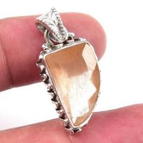 Natural Angel Hair Quartz Gemstone 925 Solid Sterling Silver Pendant 1.25'' k5Q75 brown