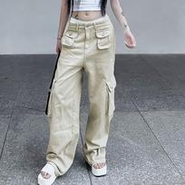 Moteriškos baggy krovininės kelnės Gatvės apranga Hip Hop Joggers Sportinės kelnės Laisvos, plačios kelnės S chaki