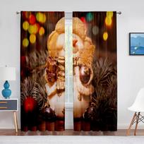 Christmas Jolly Snowman Santa Hugging Tree Tulle Window Treatment Sheer Voile Curtains for Living Room the Bedroom Decorations 1 PCS W100XH250cm&Rod Pocket brown