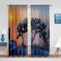 Winter Snowy Forest Nature Woodland Tulle Voile Curtains for Bedroom Kitchen Window Living Room Sheer Curtains Organza Drapes 1 PCS W100XH250cm&Grommet Top blue