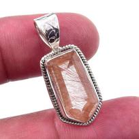Natural Angel Hair Quartz 925 Solid Sterling Silver Jewelry Pendant 1.25'' g1L21 brown