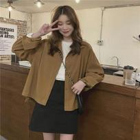 Retro Hong Kong Style Shirt Jacket Autumn Ladies French Design Sense Niche Short Section Long-sleeved Tops S chaki