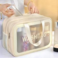 Transparent PVC Double Layer Cosmetic Bag Waterproof Travel Toiletries Storage Organize PU MakeUp Bag Large Capacity Wash Bag S