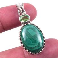 Natural Malachite,Peridot Gemstone 925 Solid Sterling Silver Pendant 1.50'' A5D35 blue