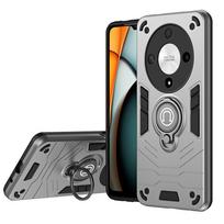 KEYSION Smūgiams atsparus šarvuotas dėklas HONOR X9b 5G telefonui su fotoaparato objektyvo apsauginiu žiedu ir stovu, telefono galinis dangtelis Huawei Magic 6 Lite 5G telefonui for Magic 6 Lite pilka spalva