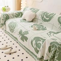 Šeniliniai kutai Sofa užvalkalas Apsauga nuo dulkių Neslystantis Gėlių žakardas Sofa rankšluostis Patogus sėdynės pagalvėlė Daugiafunkcis užvalkalas Antklodė 180x130cm1pcs beige