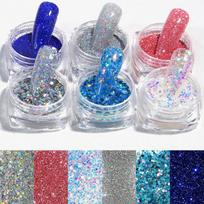 Nagų blizgučiai nagų pudros iliuzijos derinys glitter DIY dekoravimas 6 spalvų rinkinys