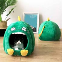 Dinosaur Shape Pet Dog Cat House Kennel Winter Warm Bed Soft Sleeping Mat žalia