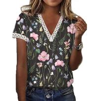 Women's Summer Printed V-neck Short Sleeve Casual and Comfortable T-shirt Top XXL mėlyna