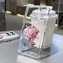 Skirtas Xiaomi 13t 11t Poco X6 X5 Pro Redmi Note 13 12 11 Pro Crystal Rose Patterned smūgiams atsparus skaidrus minkštas objektyvo apsaugos dėklo dangtelis Redmi K70E rožinė