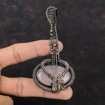 Rose Quartz Pendant Copper Wire Wrapped Pendant Guitar Pendant Copper Jewelry Handmade Pendant Gemstone Pendant Gift For Mother Wire Jewelry black