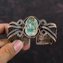 Copper Amazonite Cuff Bracelet Copper Wire Wrapped Adjustable Bangle Handmade Cuff Bracelet Gemstone Bangle Wire Wrap Jewelry Gift For Women