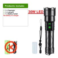 Long Range 1000m High Strong Power LED Flashlight 30W Rechargeable LED Flashlights Outdoor Lantern Camping Lights no battery juoda