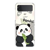 Phone Case For Samsung Galaxy Z Flip 3 4 5 fold High Hard PC Shell For Galaxy Z Flip 3 5 Clear Cover Cute Panda Climbing Bamboo Galaxy Z Flip