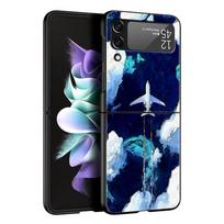 Z Flip 4 Phone Case for Samsung Galaxy Z Flip 3 5G ZFlip3 Flip3 zflip Flip4 Black Hard PC Cover Airplane World Map Travel Shell Galaxy Z Flip 5G