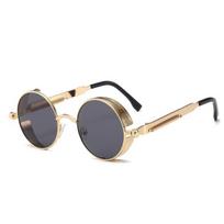Storio krašto akiniai nuo saulės poliarizuoti steampunk akiniai UV400 metaliniai apvalūs rėmeliai vintažinė mada unikali Gold Frame  juoda