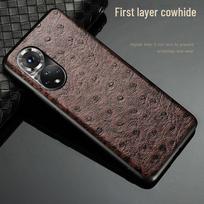 Genuine Leather Protective Cover for Honor 50 with Ostrich Pattern, Cowhide, All-inclusive Design Honor 100 pilka spalva