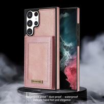 Daugiafunkcis mobiliojo telefono dėklas Samsung S24Ultra S23 ir A54 su atverčiamu kortelių laikikliu ir šoniniu lipduku. S24+ rožinio aukso spalvos