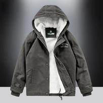 Men's Fall and Winter Warm Plus Size Hooded Jacket Outdoor Windproof Jacket Lined with Fleece Zipper Jacket 5XL