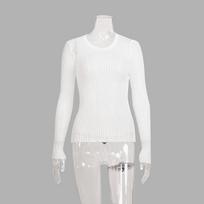 Spring and Autumn Hollow Out Sexy T-shirt Women Slim Fit Round Neck Long Sleeve Thin White Tee Shirt Woman Elegant Solid Casual Tshirts 24642 S balta