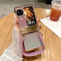Luxury Electroplated Bling Glitter Shiny Wrist Strap for OPPO Find N3 N2 Flip Case Folding Shockproof Protective Hard Back Full Protection Cover for Find N2 Flip