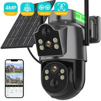7.6W Solar Panel Wifi Camera With Built-in 7800mAh Battery Outdoor Wireless Security Cam 4MP Dual Lens PIR Human Detect PTZ Cam Solar Camera