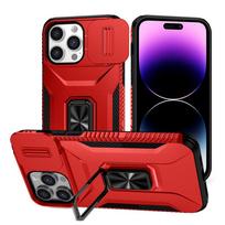 KEYSION Shockproof Case for iPhone 15 Pro Max 15 Plus Slide Camera Protection Ring Stand Phone Cover for iPhone 12 13 14 Pro Max for iPhone 15 raudona
