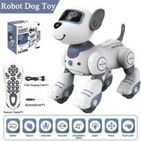 Nuotolinio valdymo robotas šuo, programuojamas išmanusis interaktyvus kaskadinis robotas šuo su lietimo funkcija, dainuojantis, šokantis, vaikščiojantis išmanusis žaislas mėlyna