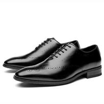 Leather Shoes Men's New Spring Carving Brogue Office Derby Shoes Formal Wear Business Oxford Pumps Hand-Rub Color 39 juoda